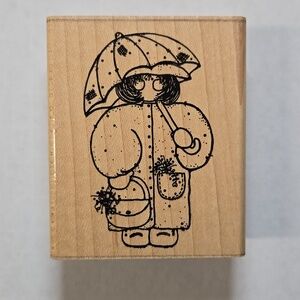 Wooden Stamp with Girl and Umbrella Design - D.O.T.S. CC05 Miss May